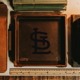 High quality leather valet tray made by Saddleback with the St. Louis Cardinals logo.