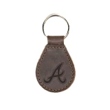 High quality dark brown Atlanta Braves leather keychain, by Saddleback