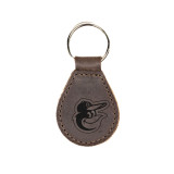 High quality dark brown leather keychain for the Baltimore Orioles, made by Saddleback