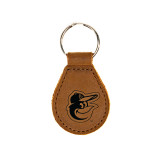 High quality tan leather keychain for the Baltimore Orioles, made by Saddleback