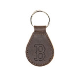 High quality dark brown leather keychain with Boston Red Sox logo, made by Saddleback