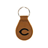 High quality tan colored leather keychain with Cincinnati Reds logo on the front, made by Saddleback