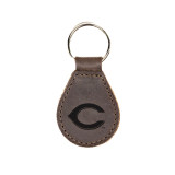 High quality dark brown leather keychain with Cincinnati Reds logo on the front, made by Saddleback