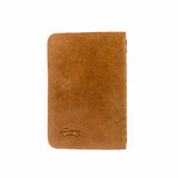 High quality back of the tan colored leather pocket notebook journal. Made by Saddleback