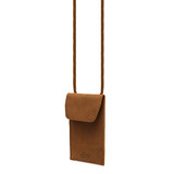 High quality front of the tan leather walker's pouch with an adjustable strap. Made by Saddleback