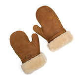 High quality the tan sheepskin mittens side by side. Made by Saddleback