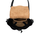 High quality inside of the black leather hobo sack purse with pockets and a drawstring. Made by Saddleback