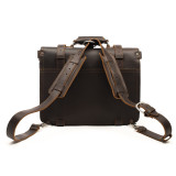 High quality dark brown full grain leather briefcase that has the shoulder strap attached so it makes into a backpack.