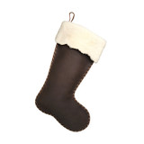 Dark coffee brown leather Christmas Stocking made from full grain tumbled leather and sheepskin lining. Made by Saddleback