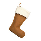 Tobacco leather Christmas stocking made of full grain tumbled leather and sheepskin lining. Made by Saddleback
