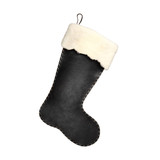 Black tumbled leather Christmas stocking made of full grain tumbled leather and sheepskin lining. Made by Saddleback