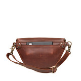 High quality the back view of the leather fanny bag in red brown color