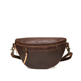 High quality the front view of the fanny leather bag in dark coffee