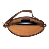 High quality the inside view of the fanny leather bag in dark coffee with cell phone
