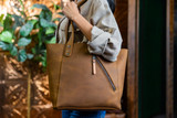 High quality tan full grain Concealed Carry Leather Tote alternate angle - Saddleback Leather