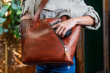 High quality tan full grain Concealed Carry Leather Tote alternate angle - Saddleback Leather