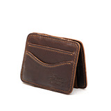 High quality dark brown small leather front pocket magic wallet. Made by Saddleback