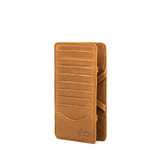 High quality tan large leather magic wallet from the back with card slots. Made by Saddleback