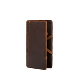 High quality the front of the dark brown large leather magic wallet. Made by Saddleback