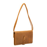 High quality the back of the tan leather women's wallet with a strap closure. Made by Saddleback