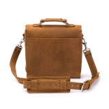 High quality tan brown leather satchel man bag from the back