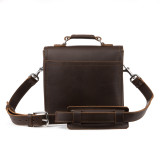 High quality dark brown leather satchel man bag from the back.