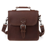 High quality red brown leather satchel man bag from the side front