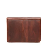 High quality the back of the red brown leather document holder that holds a 16" laptop. Made by Saddleback