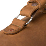 High quality handle of the leather briefcase that has a d-ring holding it on.