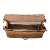 High quality top view of the tan leather laptop briefcase so you can see what it holds.