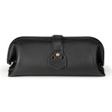 High quality black leather toiletry bag from the back.