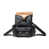 High quality the black leather backpack opens wide and does not have zippers but clips shut instead.