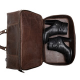 High quality shoe compartment of the double compartment leather duffle in dark coffee