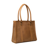 High quality the Women's work leather tote in tan showing the side view