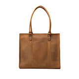 High quality the Women's work leather tote in tan showing the front view