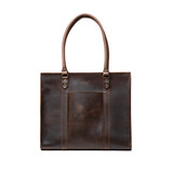 High quality the Women's work leather tote in dark brown showing the front view
