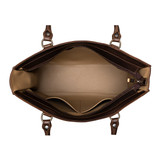 High quality the Women's work leather tote in dark brown, showing the inside empty view