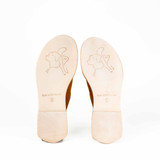 This is the light brown colored slip on mules showing the heel
