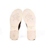 This is the dark brown colored slip on mules showing the heel