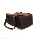 High quality open view of our range and tool leather tote in dark brown