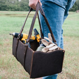 lifestyle image of our range and tool tote in dark brown
