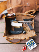 High quality lifestyle image of our range and tool leather tote in dark brown