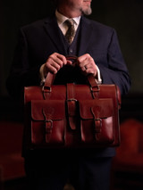 High quality lifestyle image of the Blackstone Barrister leather Briefcase
