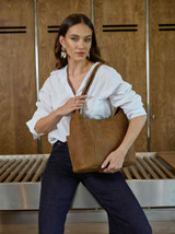 High quality red brown full grain leather Women's Hobo Organizer Bag alternate angle - Saddleback Leather