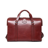 High quality brown full grain leather Spurgeon Briefcase detail view - Saddleback Leather