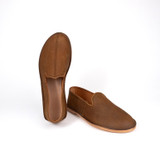 High quality tan full grain leather Dave's Deals Barefoot Slip-on Shoe - Size 11 - Tobacco front view - Saddleback Leather