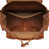 High quality inside of the bacon large travel leather backpack, showing the pocket