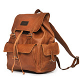 High quality bacon hogsback travel leather backpack, side.