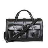 High quality front view of the Wesley Deep Pocket Duffle in Italian Black Leather