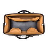 High quality inside view of the Wesley Deep Pocket Duffle in Italian Black Leather